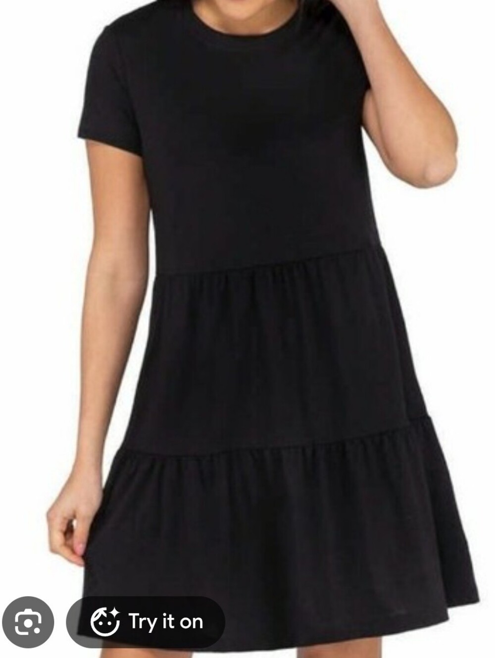 Nicole Miller Black Short Sleeve Tiered Mini Dress - Casual Tee Style